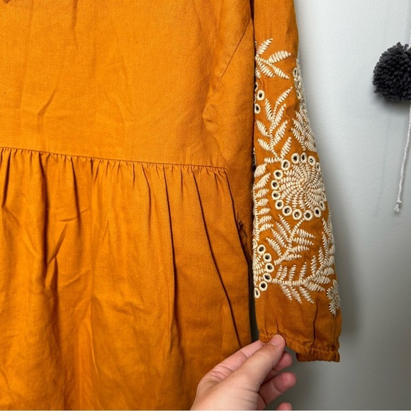 Madewell Embroidered-Sleeve Mustard Popover Dress - Picture 5 of 9